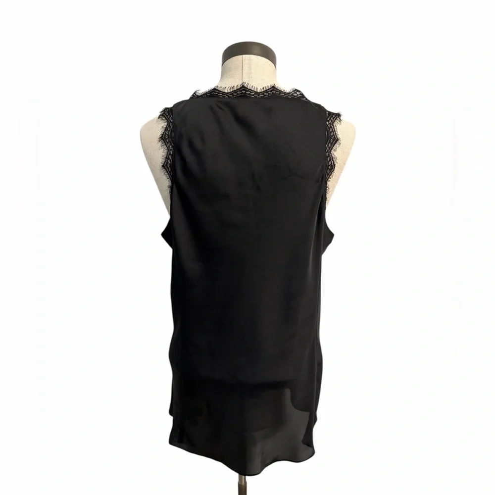 Stella & Dot Tank Top Black V Neck Satin Lace Sleeveless Stretch Womens XL - Picture 2 of 10